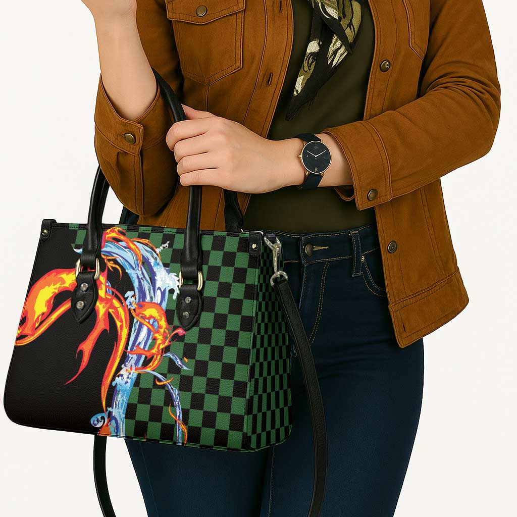 Japanese Asanoha Pattern Leather Bag Sun Flame Slayer Dragon Hinokami Kagura Spirit - Wonder Print Shop