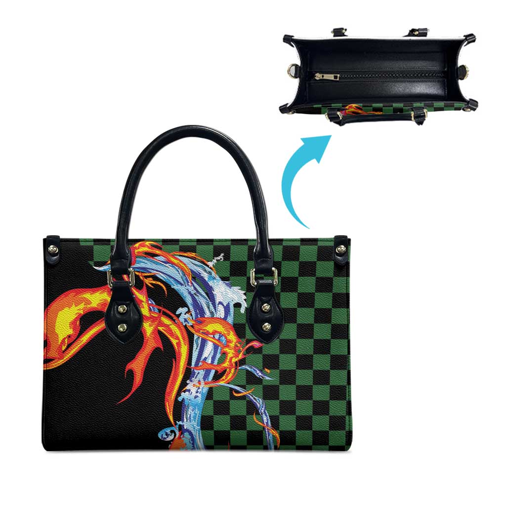 Japanese Asanoha Pattern Leather Bag Sun Flame Slayer Dragon Hinokami Kagura Spirit - Wonder Print Shop