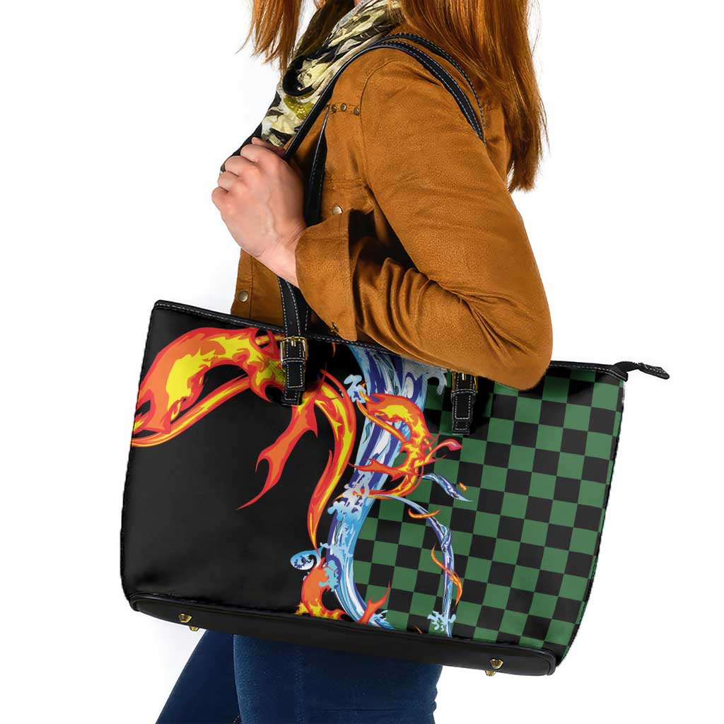 Japanese Asanoha Pattern Leather Tote Bag Sun Flame Slayer Dragon Hinokami Kagura Spirit - Wonder Print Shop