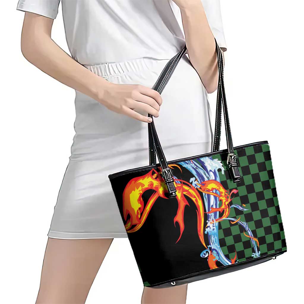Japanese Asanoha Pattern Leather Tote Bag Sun Flame Slayer Dragon Hinokami Kagura Spirit - Wonder Print Shop