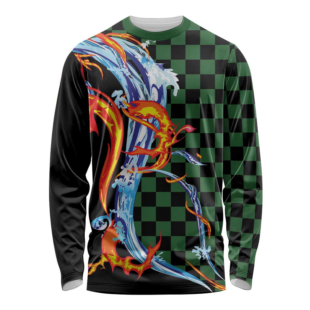 Japanese Asanoha Pattern Long Sleeve Shirt Sun Flame Slayer Dragon Hinokami Kagura Spirit - Wonder Print Shop