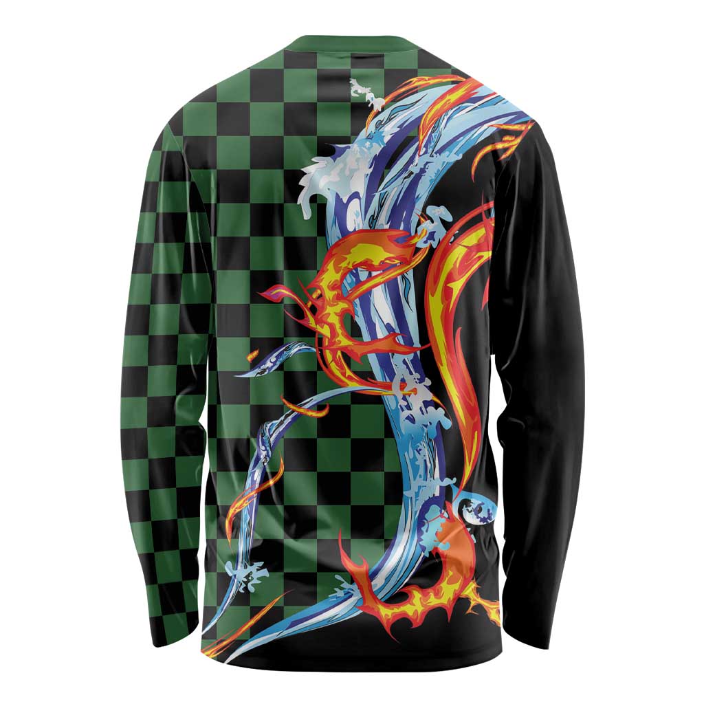 Japanese Asanoha Pattern Long Sleeve Shirt Sun Flame Slayer Dragon Hinokami Kagura Spirit - Wonder Print Shop