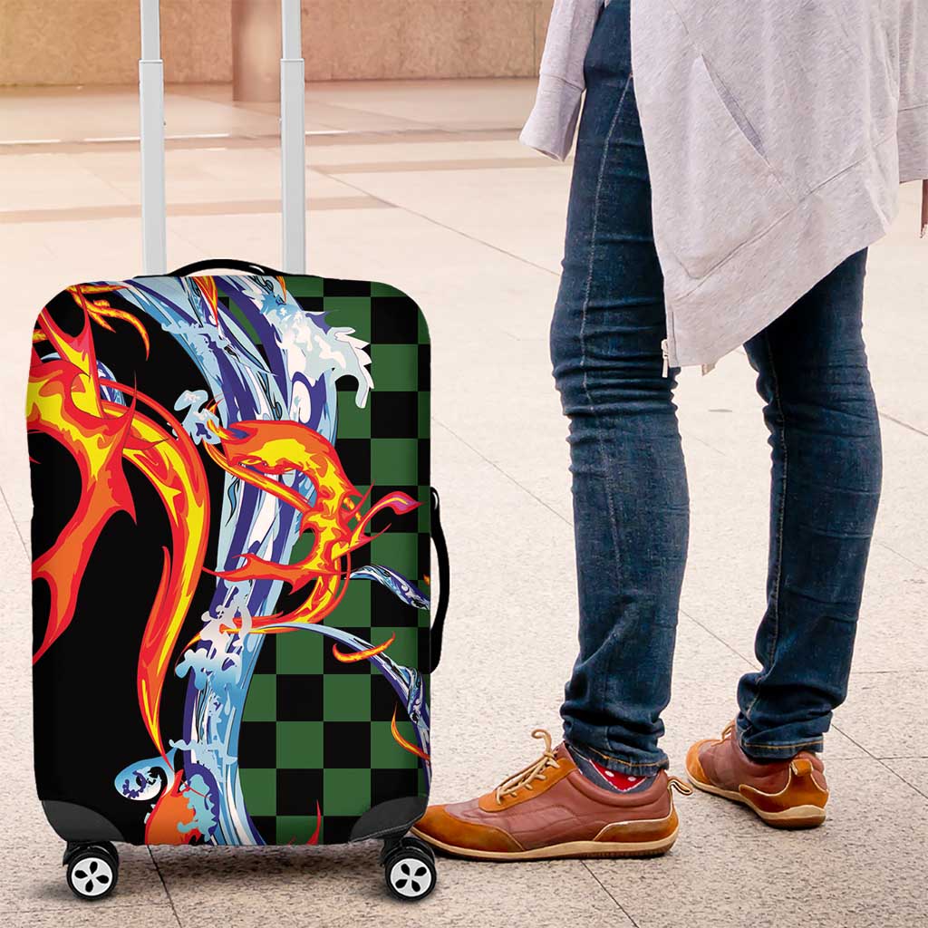 Japanese Asanoha Pattern Luggage Cover Sun Flame Slayer Dragon Hinokami Kagura Spirit - Wonder Print Shop
