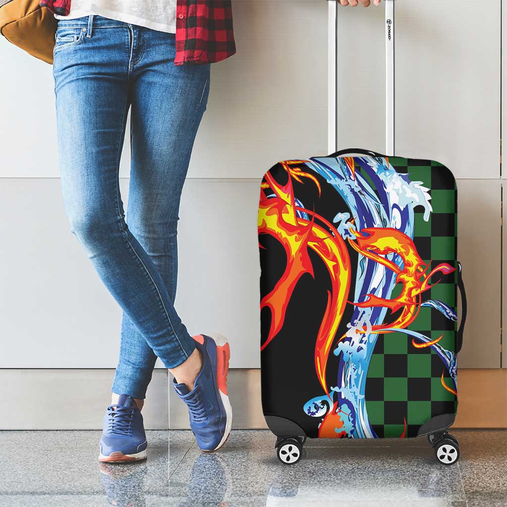 Japanese Asanoha Pattern Luggage Cover Sun Flame Slayer Dragon Hinokami Kagura Spirit - Wonder Print Shop