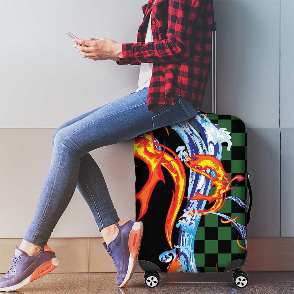 Japanese Asanoha Pattern Luggage Cover Sun Flame Slayer Dragon Hinokami Kagura Spirit - Wonder Print Shop