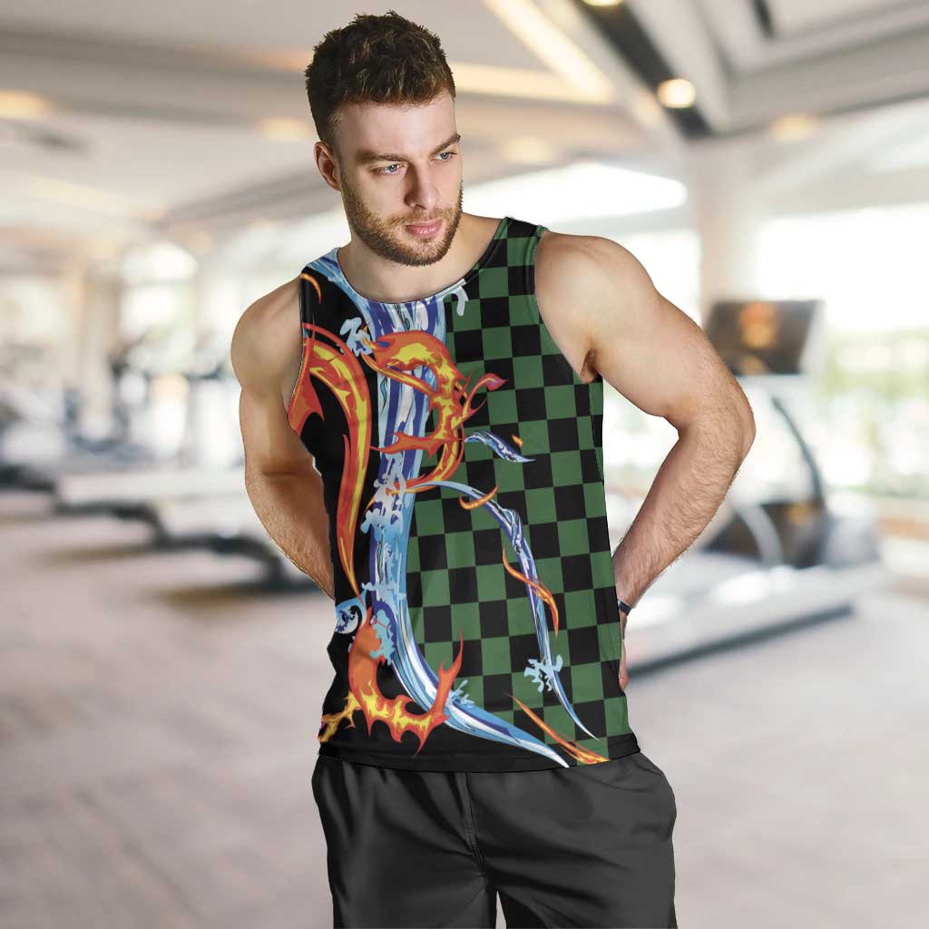 Japanese Asanoha Pattern Men Tank Top Sun Flame Slayer Dragon Hinokami Kagura Spirit - Wonder Print Shop