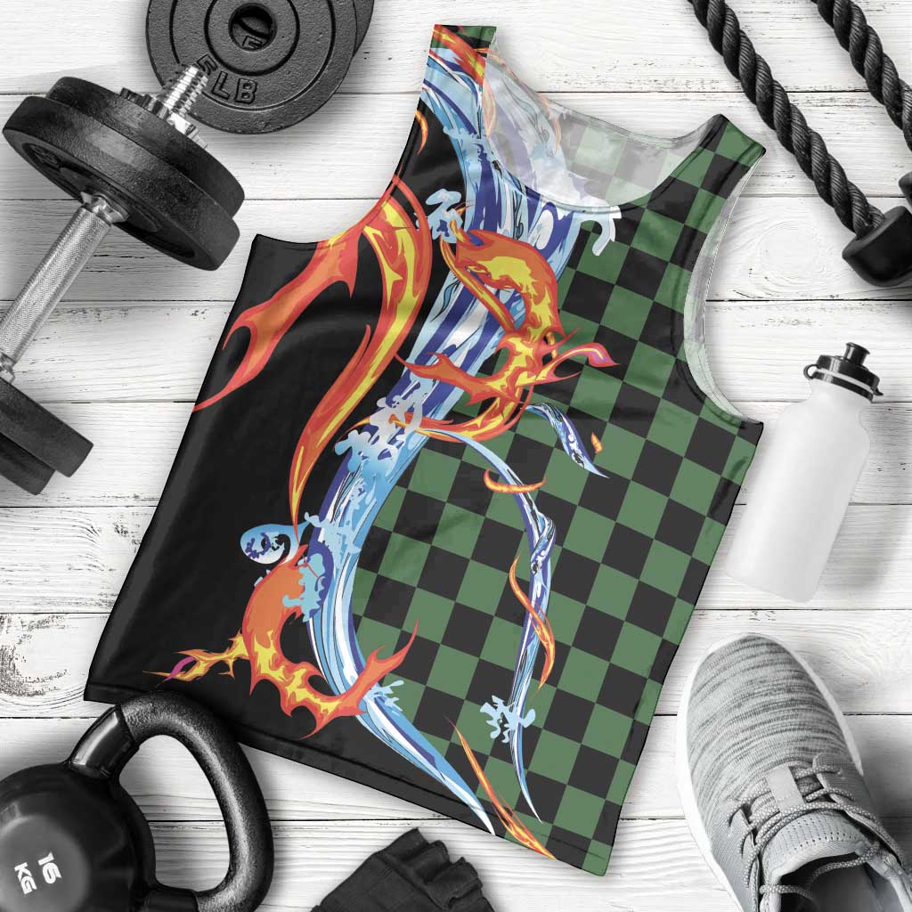 Japanese Asanoha Pattern Men Tank Top Sun Flame Slayer Dragon Hinokami Kagura Spirit - Wonder Print Shop