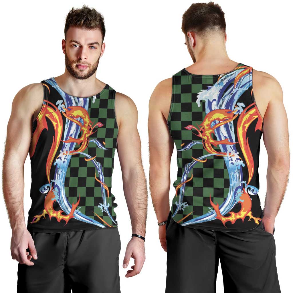Japanese Asanoha Pattern Men Tank Top Sun Flame Slayer Dragon Hinokami Kagura Spirit - Wonder Print Shop