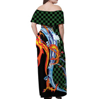 Japanese Asanoha Pattern Off Shoulder Maxi Dress Sun Flame Slayer Dragon Hinokami Kagura Spirit - Wonder Print Shop