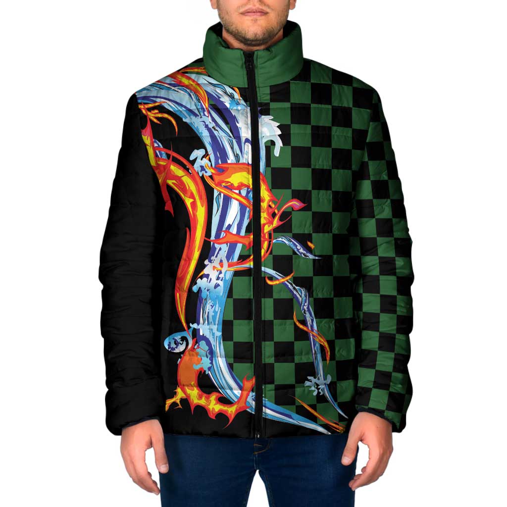 Japanese Asanoha Pattern Padded Jacket Sun Flame Slayer Dragon Hinokami Kagura Spirit - Wonder Print Shop