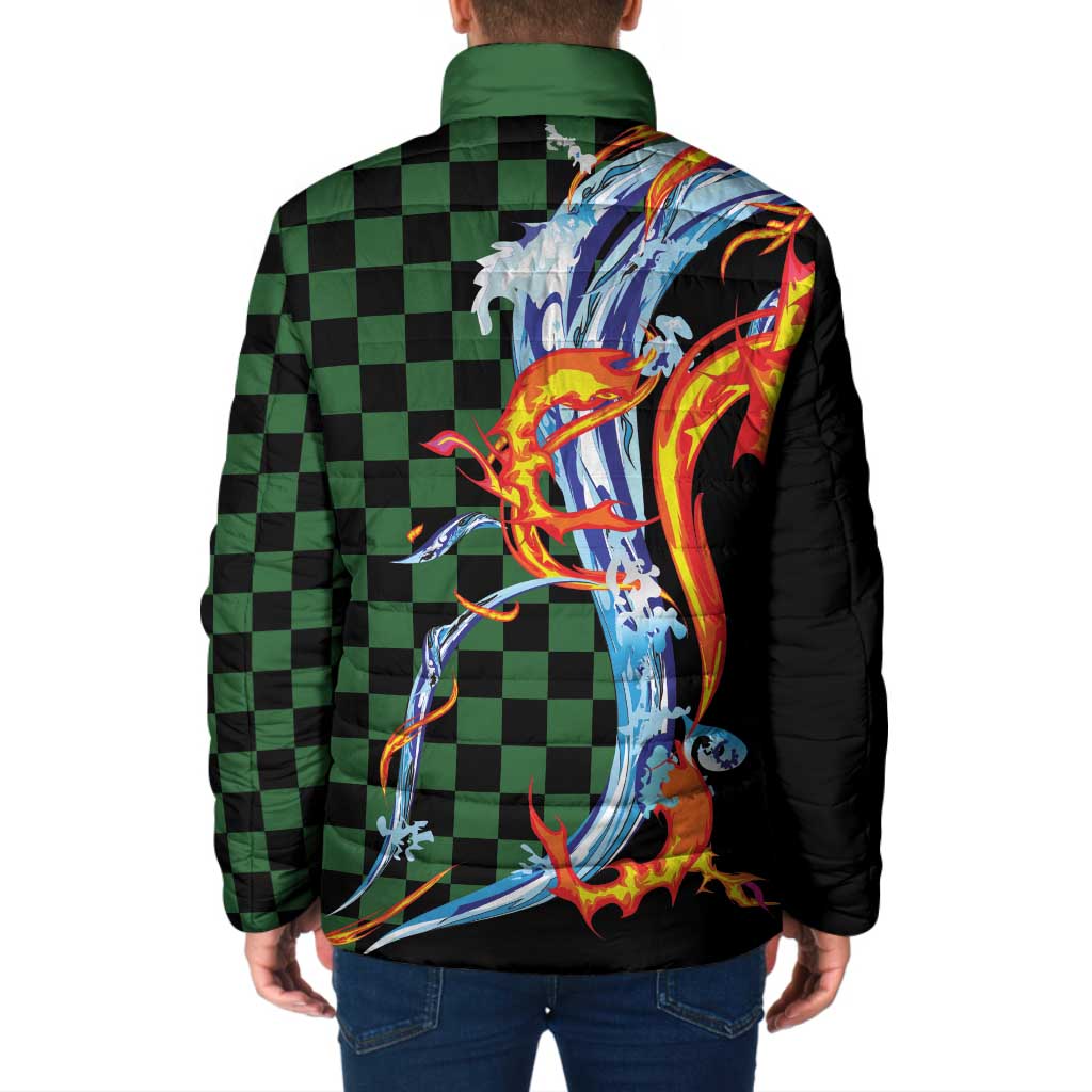 Japanese Asanoha Pattern Padded Jacket Sun Flame Slayer Dragon Hinokami Kagura Spirit - Wonder Print Shop