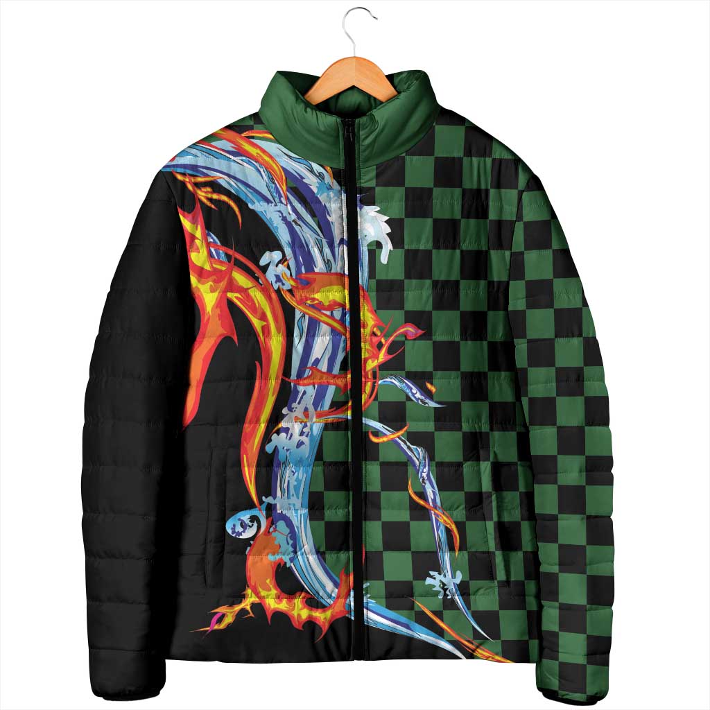 Japanese Asanoha Pattern Padded Jacket Sun Flame Slayer Dragon Hinokami Kagura Spirit - Wonder Print Shop