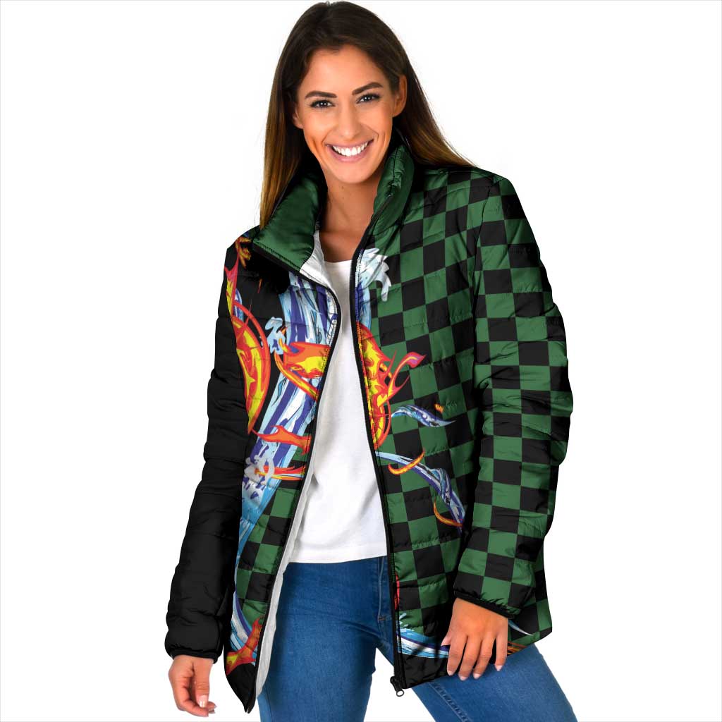 Japanese Asanoha Pattern Padded Jacket Sun Flame Slayer Dragon Hinokami Kagura Spirit - Wonder Print Shop