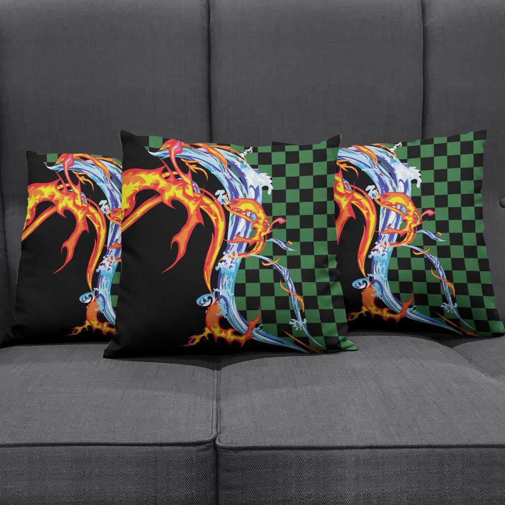 Japanese Asanoha Pattern Pillow Cover Sun Flame Slayer Dragon Hinokami Kagura Spirit - Wonder Print Shop