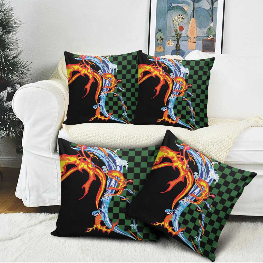 Japanese Asanoha Pattern Pillow Cover Sun Flame Slayer Dragon Hinokami Kagura Spirit - Wonder Print Shop
