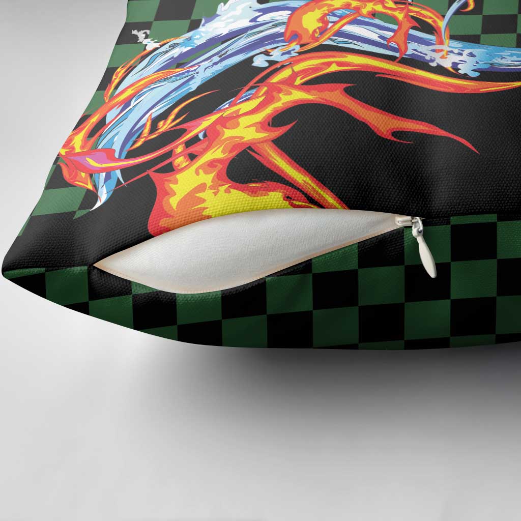 Japanese Asanoha Pattern Pillow Cover Sun Flame Slayer Dragon Hinokami Kagura Spirit - Wonder Print Shop