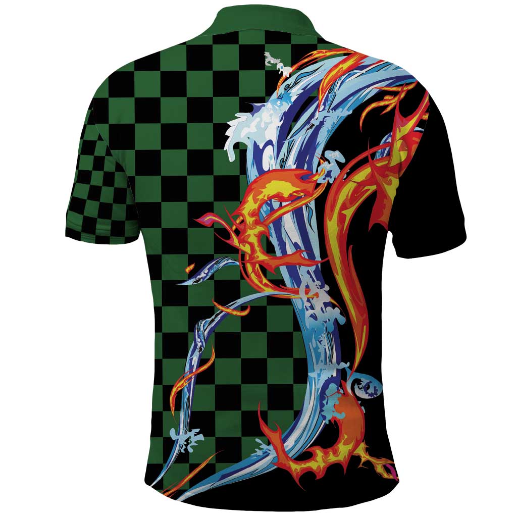 Japanese Asanoha Pattern Polo Shirt Sun Flame Slayer Dragon Hinokami Kagura Spirit - Wonder Print Shop