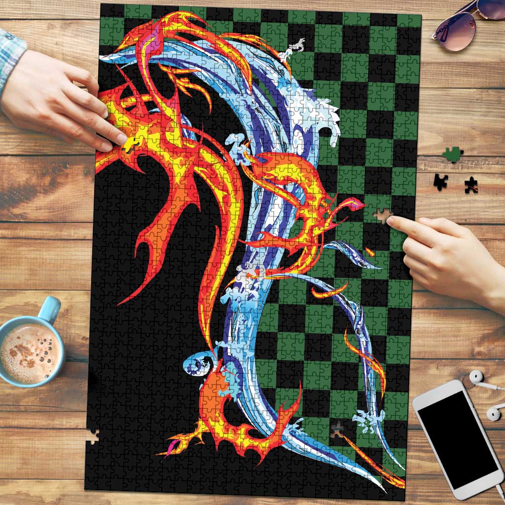 Japanese Asanoha Pattern Puzzle Sun Flame Slayer Dragon Hinokami Kagura Spirit - Wonder Print Shop