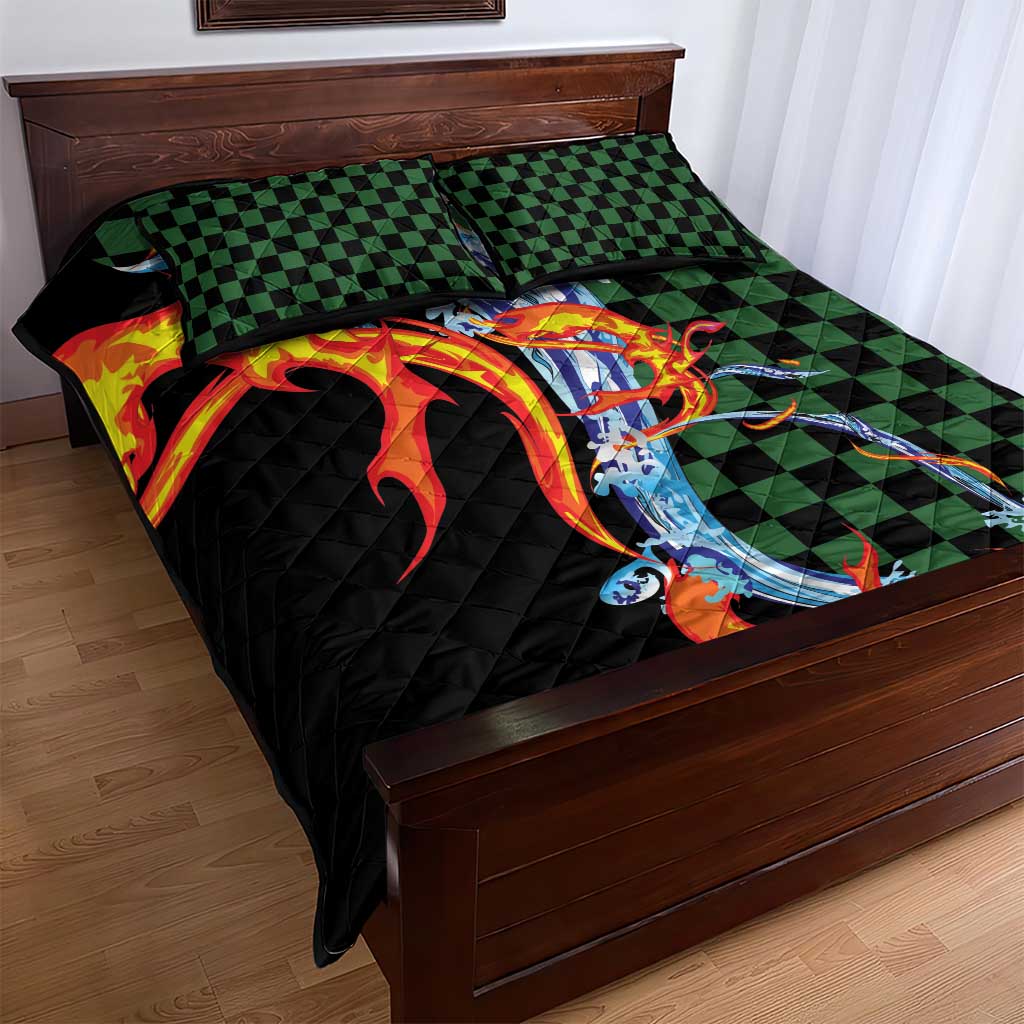 Japanese Asanoha Pattern Quilt Bed Set Sun Flame Slayer Dragon Hinokami Kagura Spirit - Wonder Print Shop