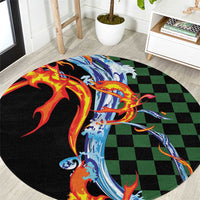 Japanese Asanoha Pattern Round Carpet Sun Flame Slayer Dragon Hinokami Kagura Spirit - Wonder Print Shop