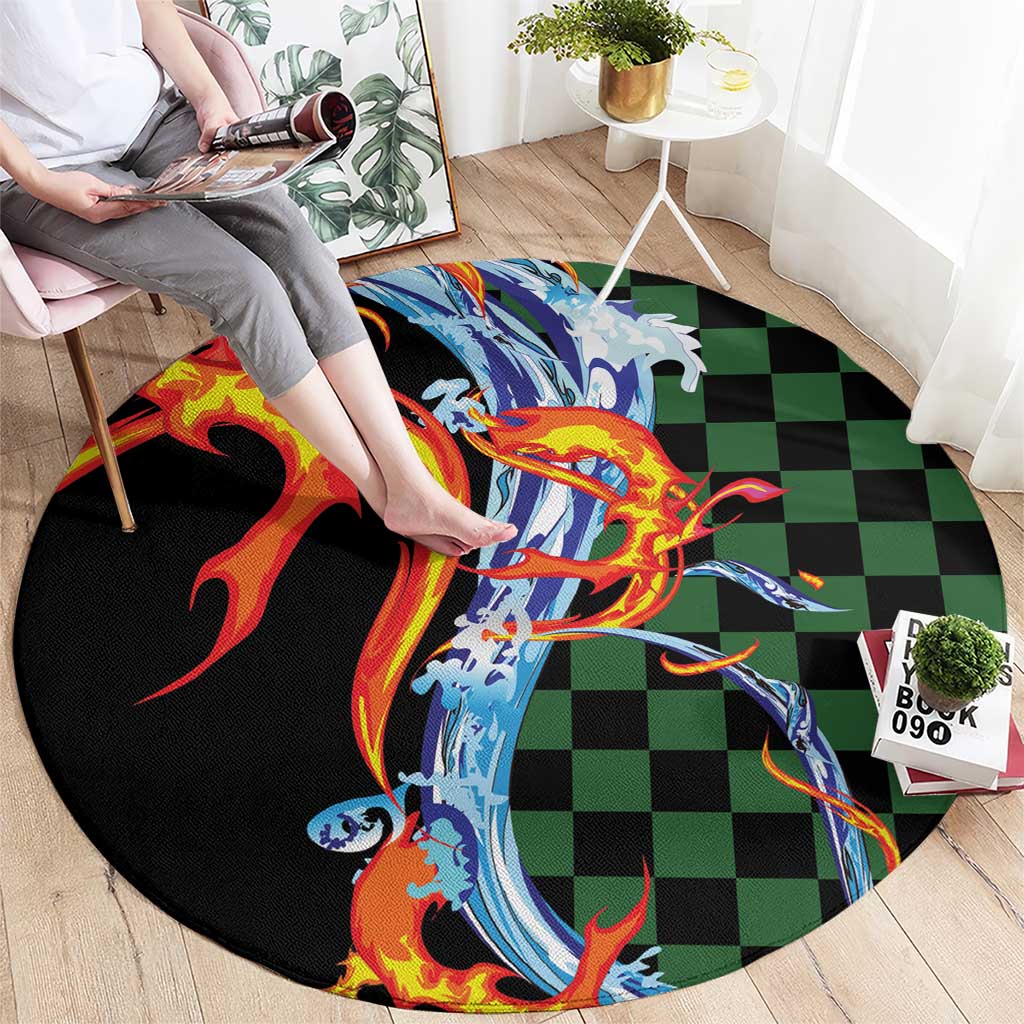 Japanese Asanoha Pattern Round Carpet Sun Flame Slayer Dragon Hinokami Kagura Spirit - Wonder Print Shop