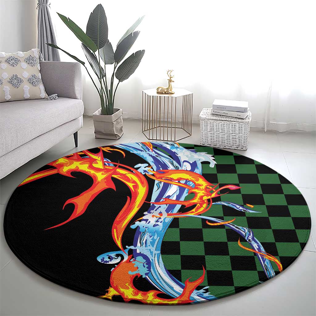 Japanese Asanoha Pattern Round Carpet Sun Flame Slayer Dragon Hinokami Kagura Spirit - Wonder Print Shop
