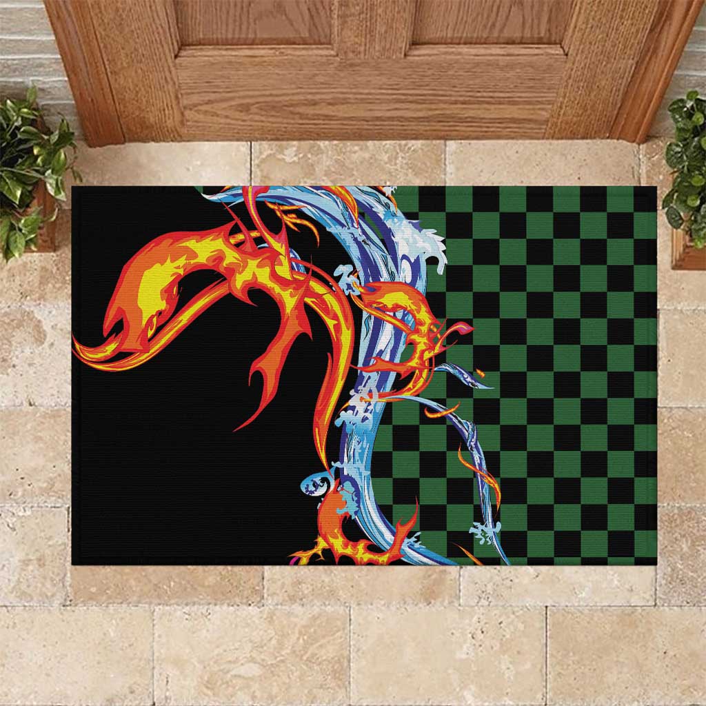 Japanese Asanoha Pattern Rubber Doormat Sun Flame Slayer Dragon Hinokami Kagura Spirit - Wonder Print Shop