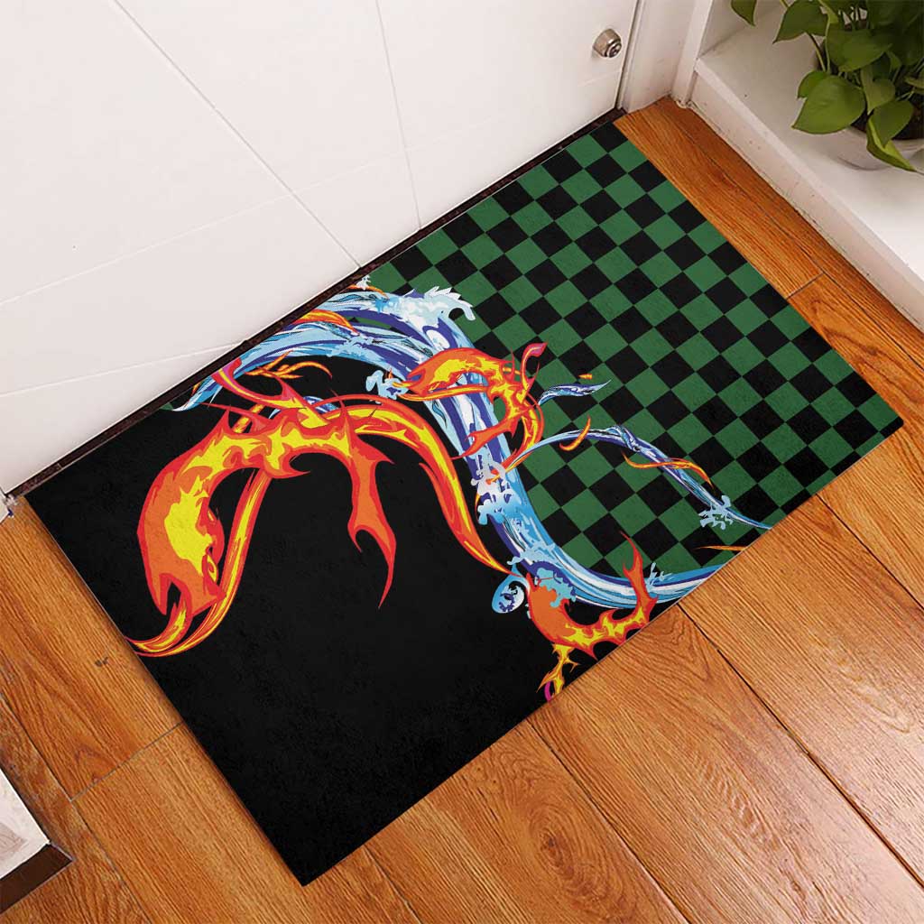 Japanese Asanoha Pattern Rubber Doormat Sun Flame Slayer Dragon Hinokami Kagura Spirit - Wonder Print Shop