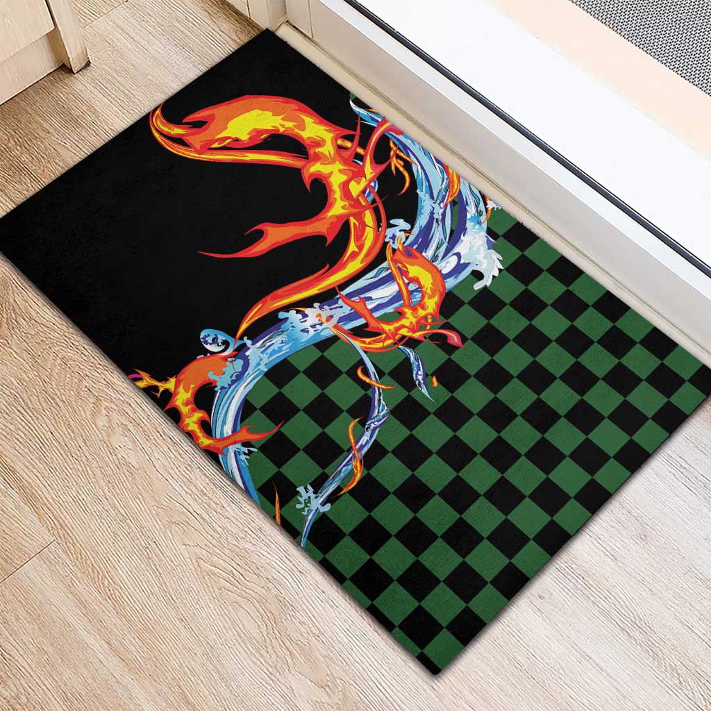Japanese Asanoha Pattern Rubber Doormat Sun Flame Slayer Dragon Hinokami Kagura Spirit - Wonder Print Shop