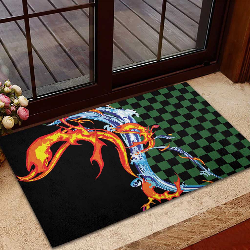 Japanese Asanoha Pattern Rubber Doormat Sun Flame Slayer Dragon Hinokami Kagura Spirit - Wonder Print Shop