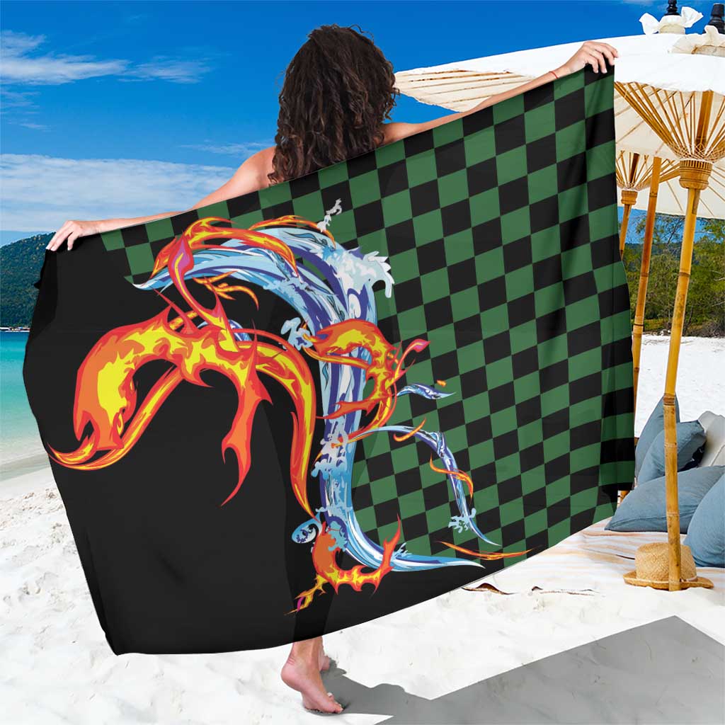 Japanese Asanoha Pattern Sarong Sun Flame Slayer Dragon Hinokami Kagura Spirit - Wonder Print Shop