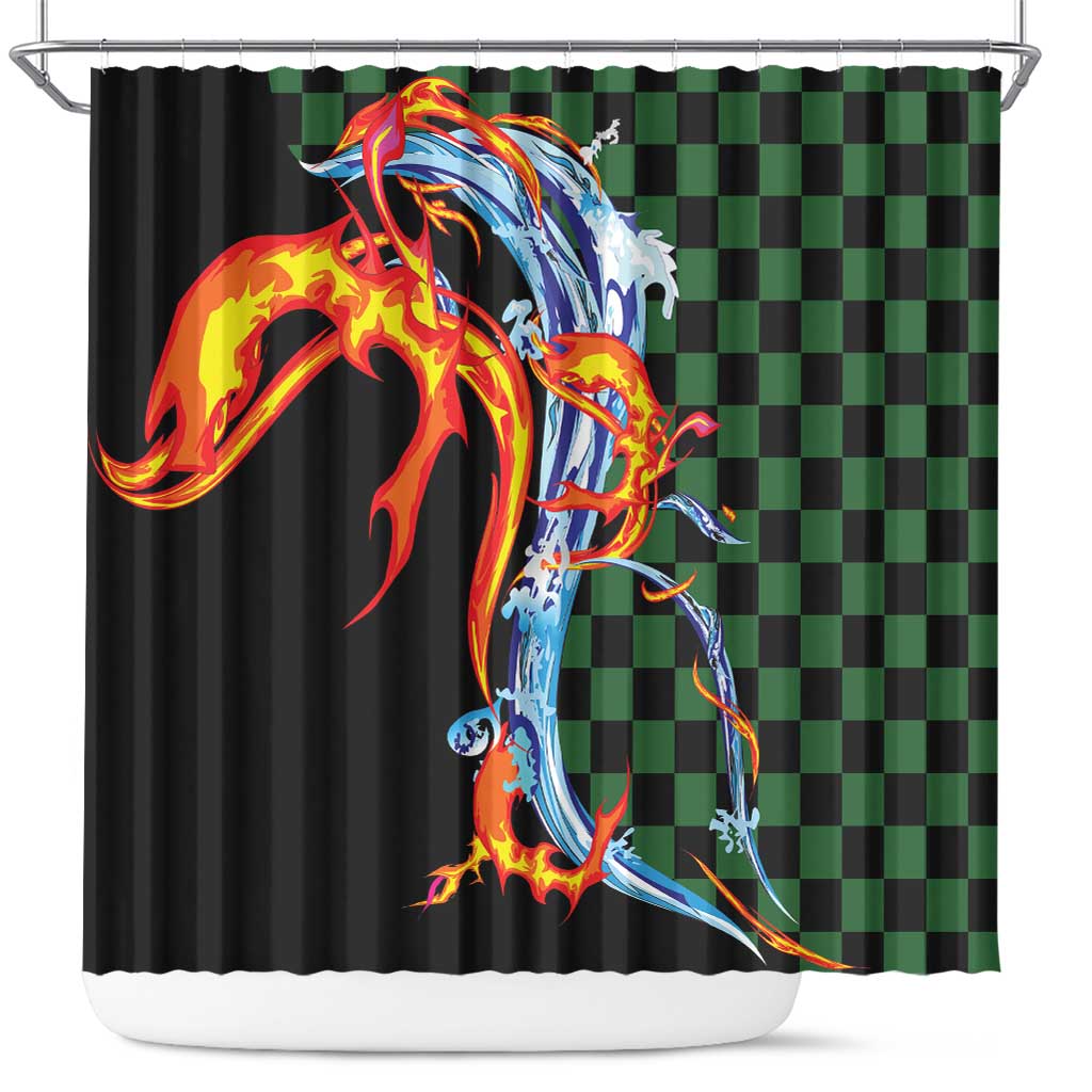 Japanese Asanoha Pattern Shower Curtain Sun Flame Slayer Dragon Hinokami Kagura Spirit - Wonder Print Shop