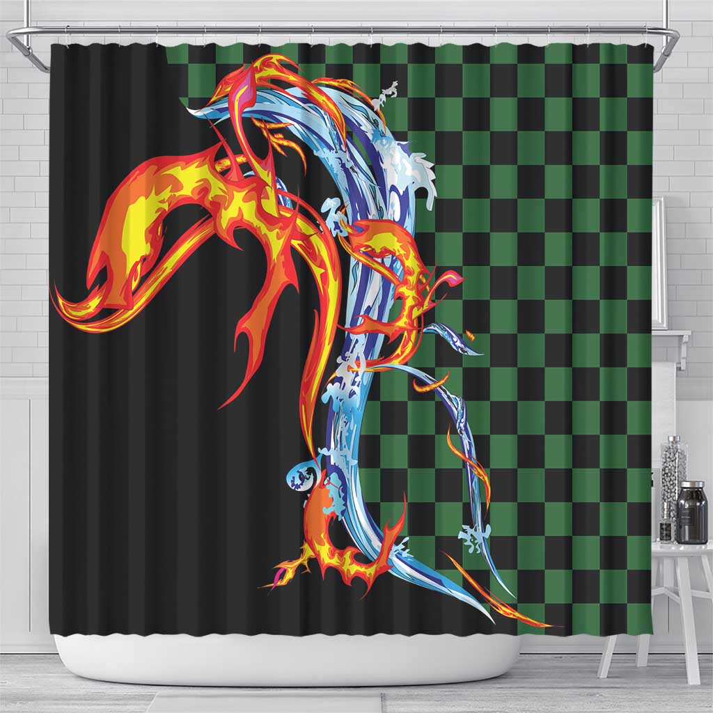 Japanese Asanoha Pattern Shower Curtain Sun Flame Slayer Dragon Hinokami Kagura Spirit - Wonder Print Shop