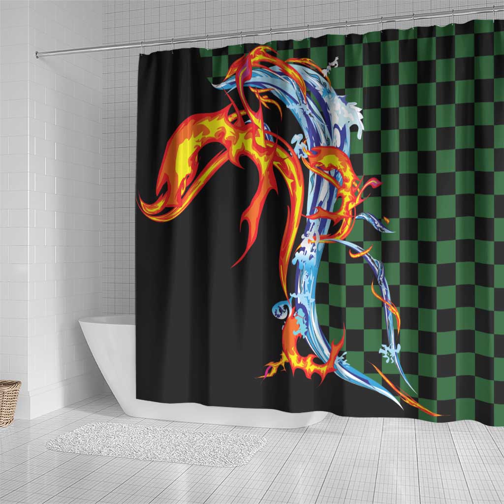 Japanese Asanoha Pattern Shower Curtain Sun Flame Slayer Dragon Hinokami Kagura Spirit - Wonder Print Shop