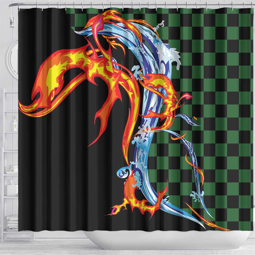 Japanese Asanoha Pattern Shower Curtain Sun Flame Slayer Dragon Hinokami Kagura Spirit - Wonder Print Shop