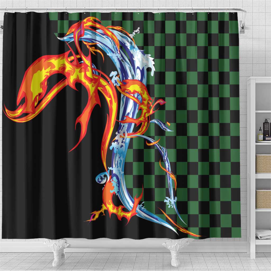 Japanese Asanoha Pattern Shower Curtain Sun Flame Slayer Dragon Hinokami Kagura Spirit - Wonder Print Shop