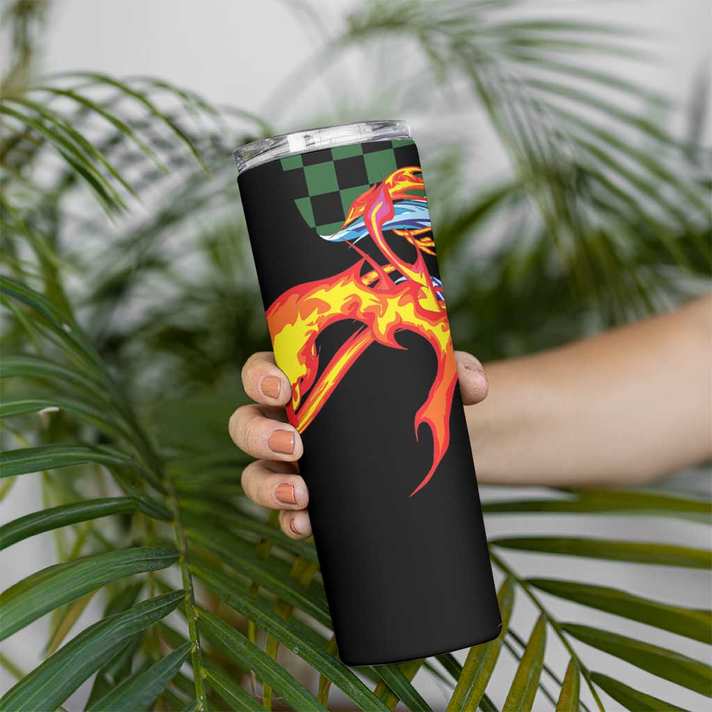 Japanese Asanoha Pattern Skinny Tumbler Sun Flame Slayer Dragon Hinokami Kagura Spirit - Wonder Print Shop