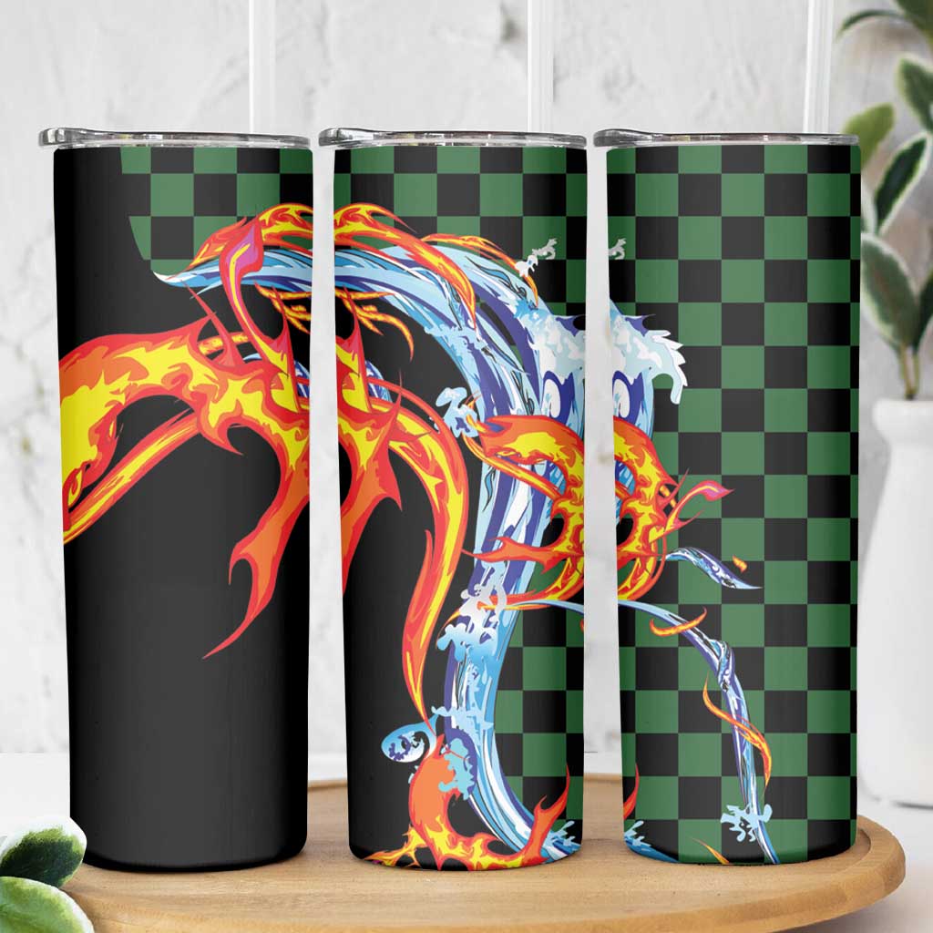 Japanese Asanoha Pattern Skinny Tumbler Sun Flame Slayer Dragon Hinokami Kagura Spirit - Wonder Print Shop