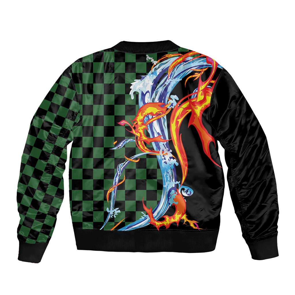 Japanese Asanoha Pattern Sleeve Zip Bomber Jacket Sun Flame Slayer Dragon Hinokami Kagura Spirit - Wonder Print Shop