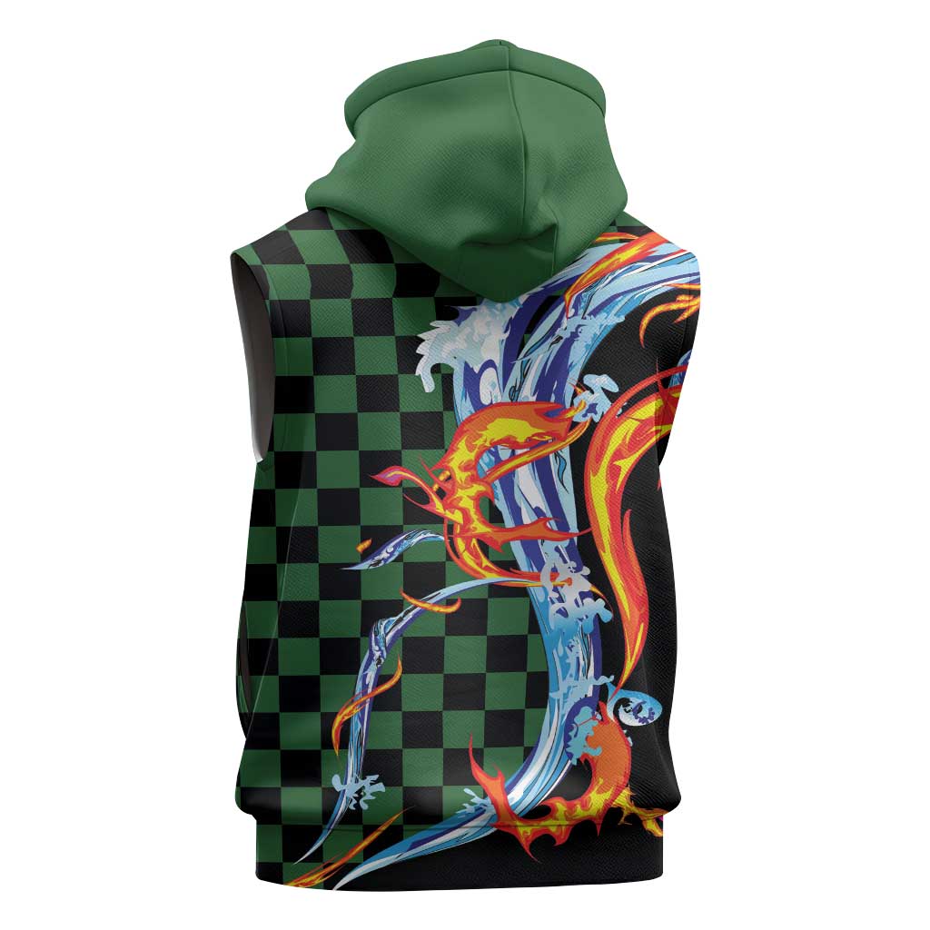 Japanese Asanoha Pattern Sleeveless Hoodie Sun Flame Slayer Dragon Hinokami Kagura Spirit - Wonder Print Shop