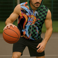 Japanese Asanoha Pattern Sleeveless Zip Hoodie Sun Flame Slayer Dragon Hinokami Kagura Spirit - Wonder Print Shop