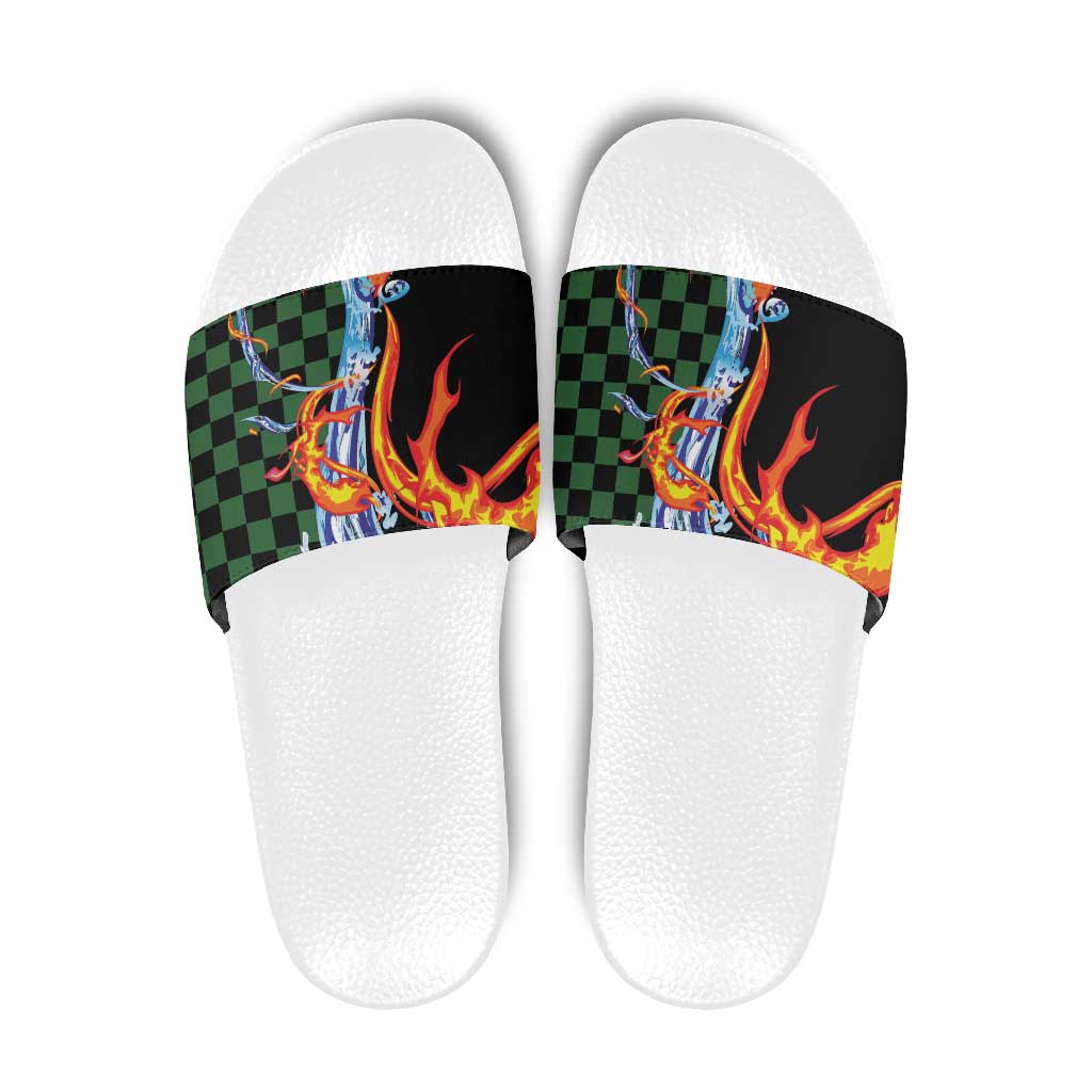 Japanese Asanoha Pattern Slide Sandals Sun Flame Slayer Dragon Hinokami Kagura Spirit - Wonder Print Shop