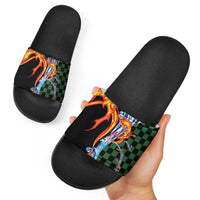 Japanese Asanoha Pattern Slide Sandals Sun Flame Slayer Dragon Hinokami Kagura Spirit - Wonder Print Shop