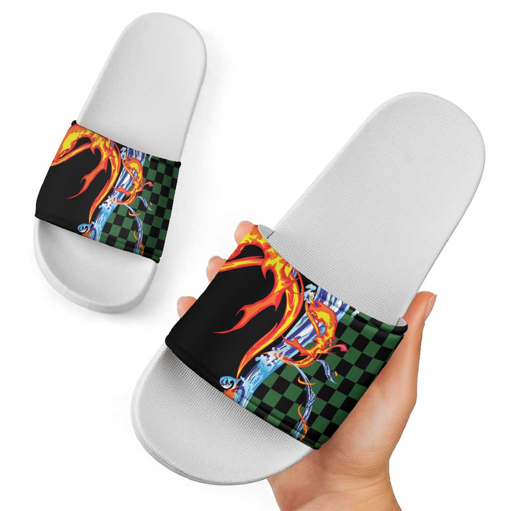 Japanese Asanoha Pattern Slide Sandals Sun Flame Slayer Dragon Hinokami Kagura Spirit - Wonder Print Shop
