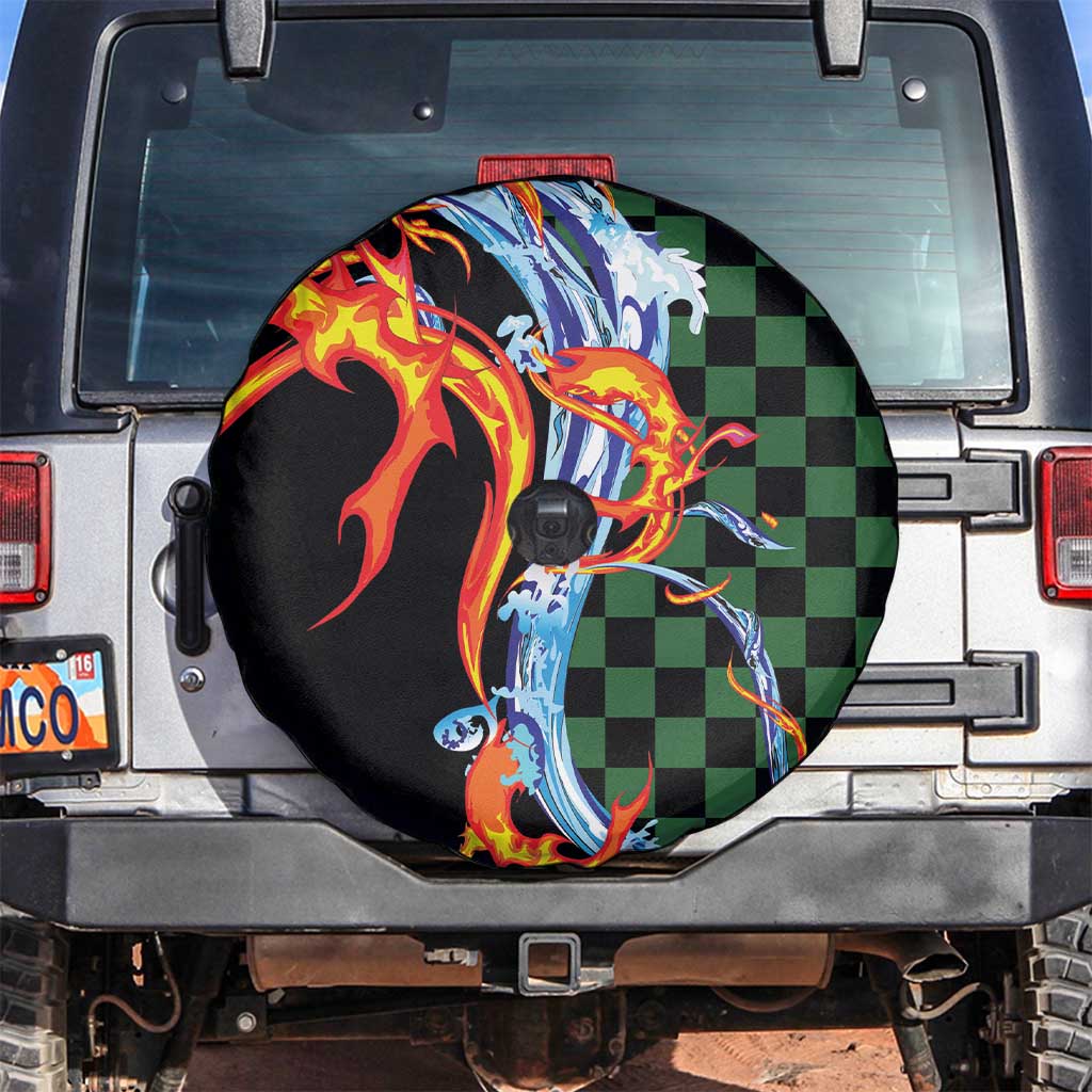 Japanese Asanoha Pattern Spare Tire Cover Sun Flame Slayer Dragon Hinokami Kagura Spirit - Wonder Print Shop