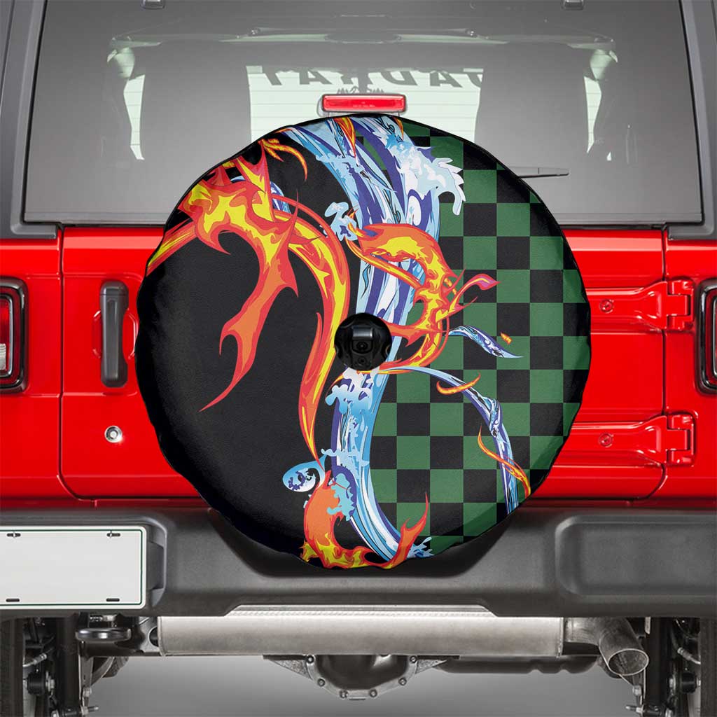 Japanese Asanoha Pattern Spare Tire Cover Sun Flame Slayer Dragon Hinokami Kagura Spirit - Wonder Print Shop