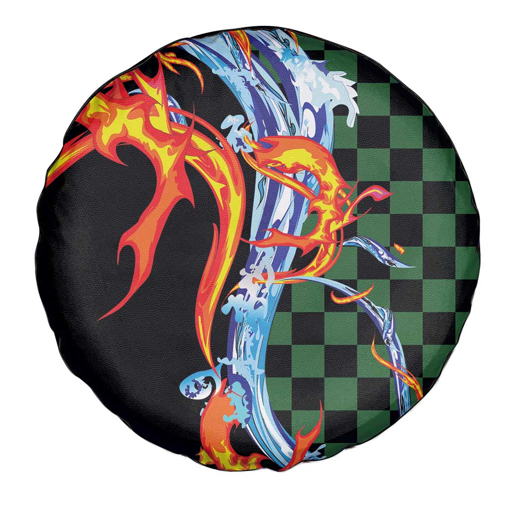 Japanese Asanoha Pattern Spare Tire Cover Sun Flame Slayer Dragon Hinokami Kagura Spirit - Wonder Print Shop