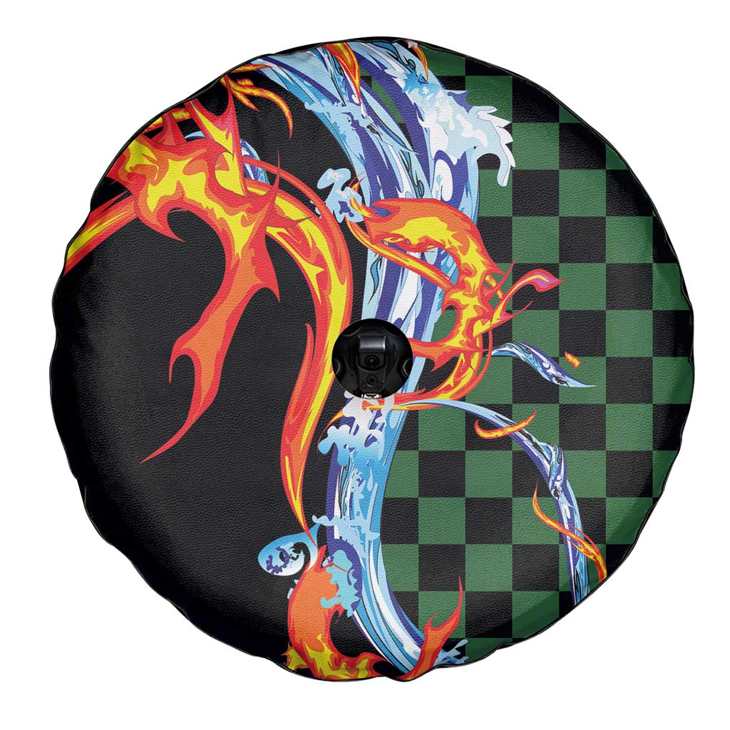 Japanese Asanoha Pattern Spare Tire Cover Sun Flame Slayer Dragon Hinokami Kagura Spirit - Wonder Print Shop