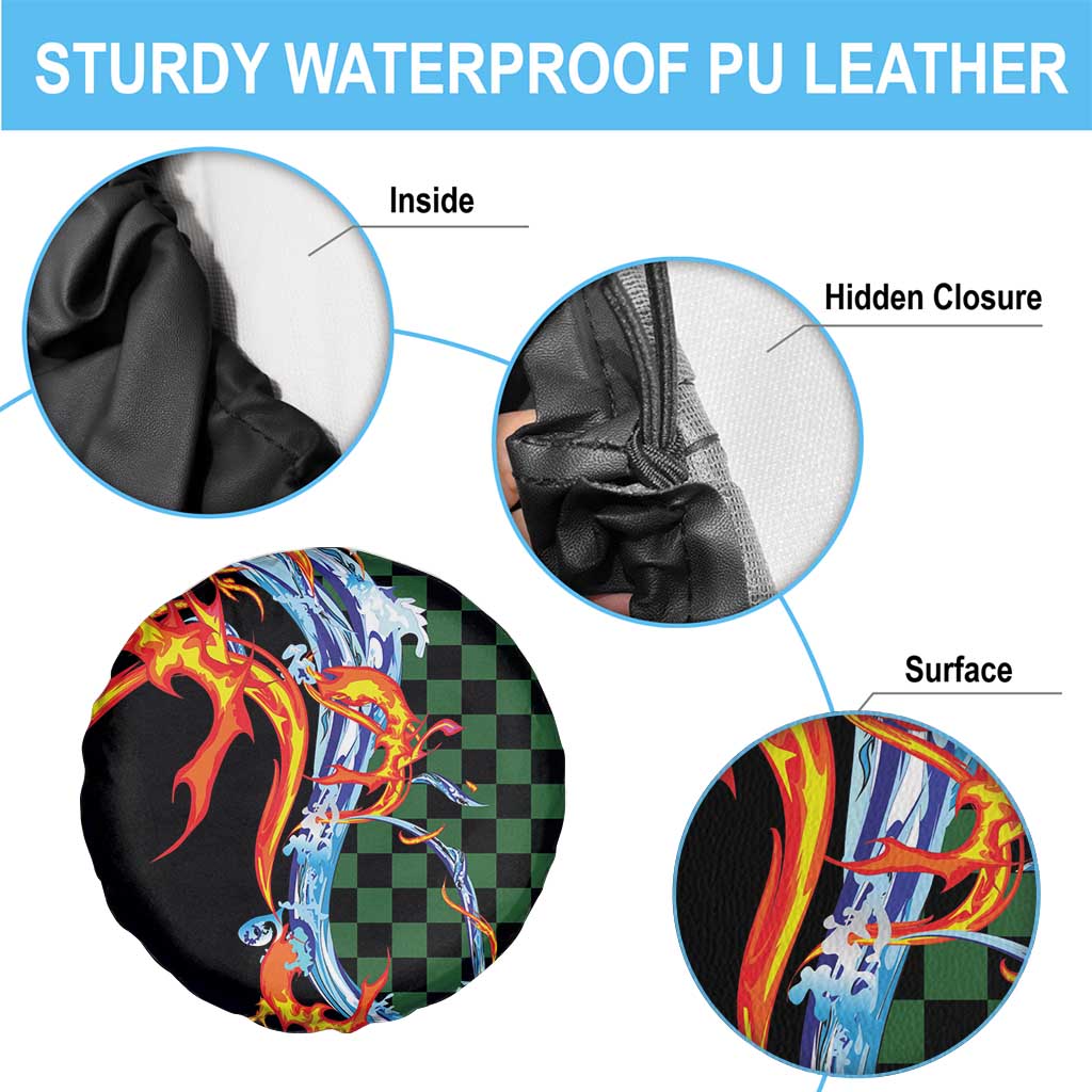 Japanese Asanoha Pattern Spare Tire Cover Sun Flame Slayer Dragon Hinokami Kagura Spirit - Wonder Print Shop