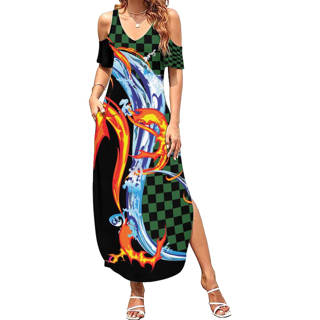 Japanese Asanoha Pattern Summer Maxi Dress Sun Flame Slayer Dragon Hinokami Kagura Spirit - Wonder Print Shop